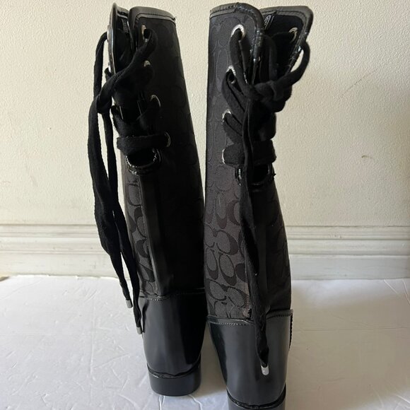 $400 COACH TRISTEE RAIN BOOTS LACE BACK MONOGRAM SIZE 8 US - Picture 4 of 9